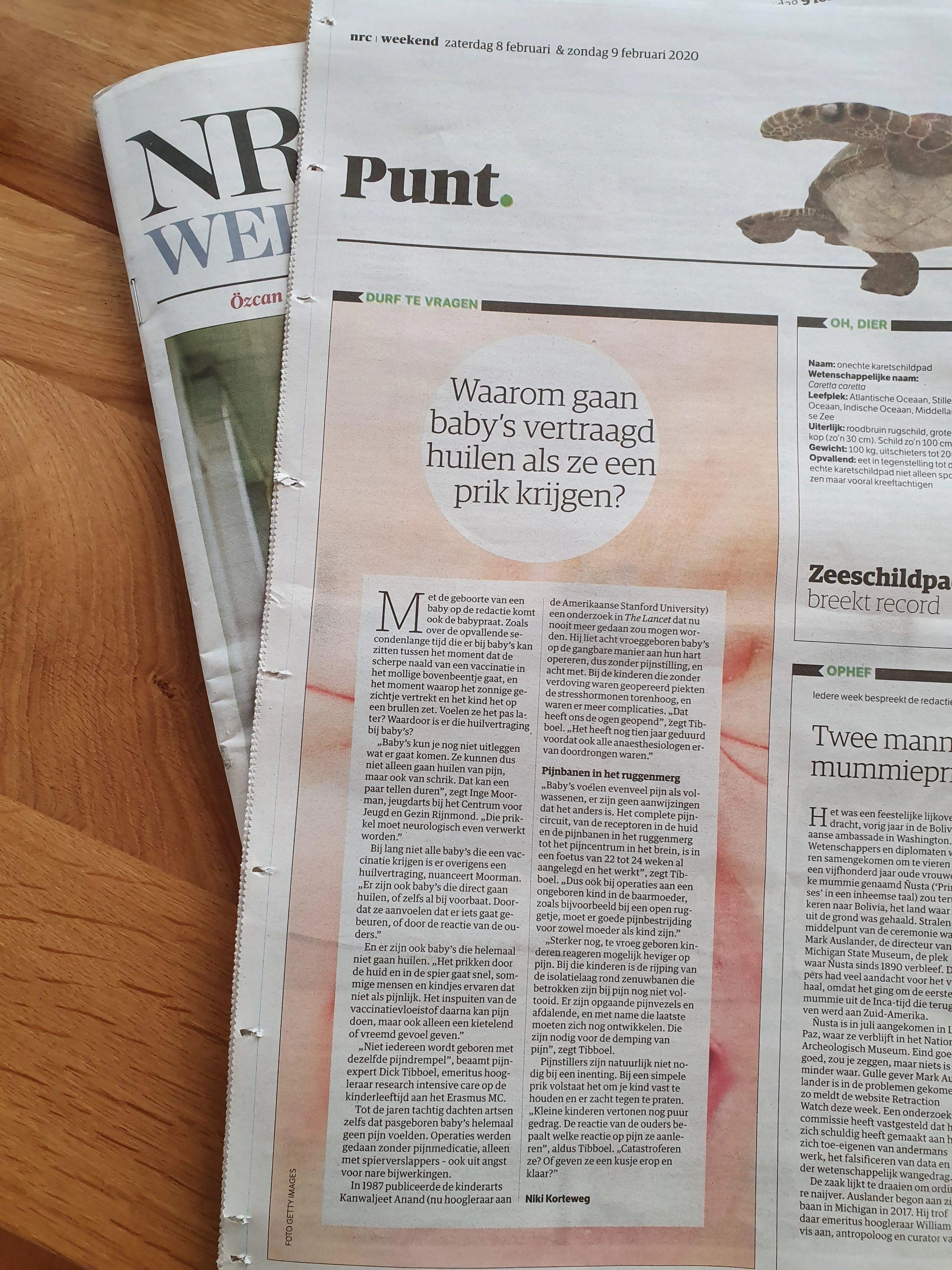 NRC artikel: Waarom gaan baby's vertraagd huilen als ze een prik krijgen?