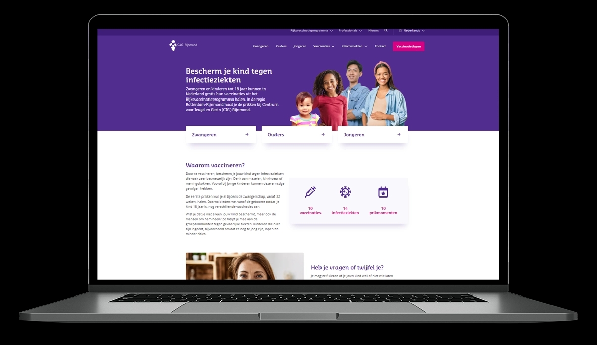 De vaccinatiewebsite op een laptop