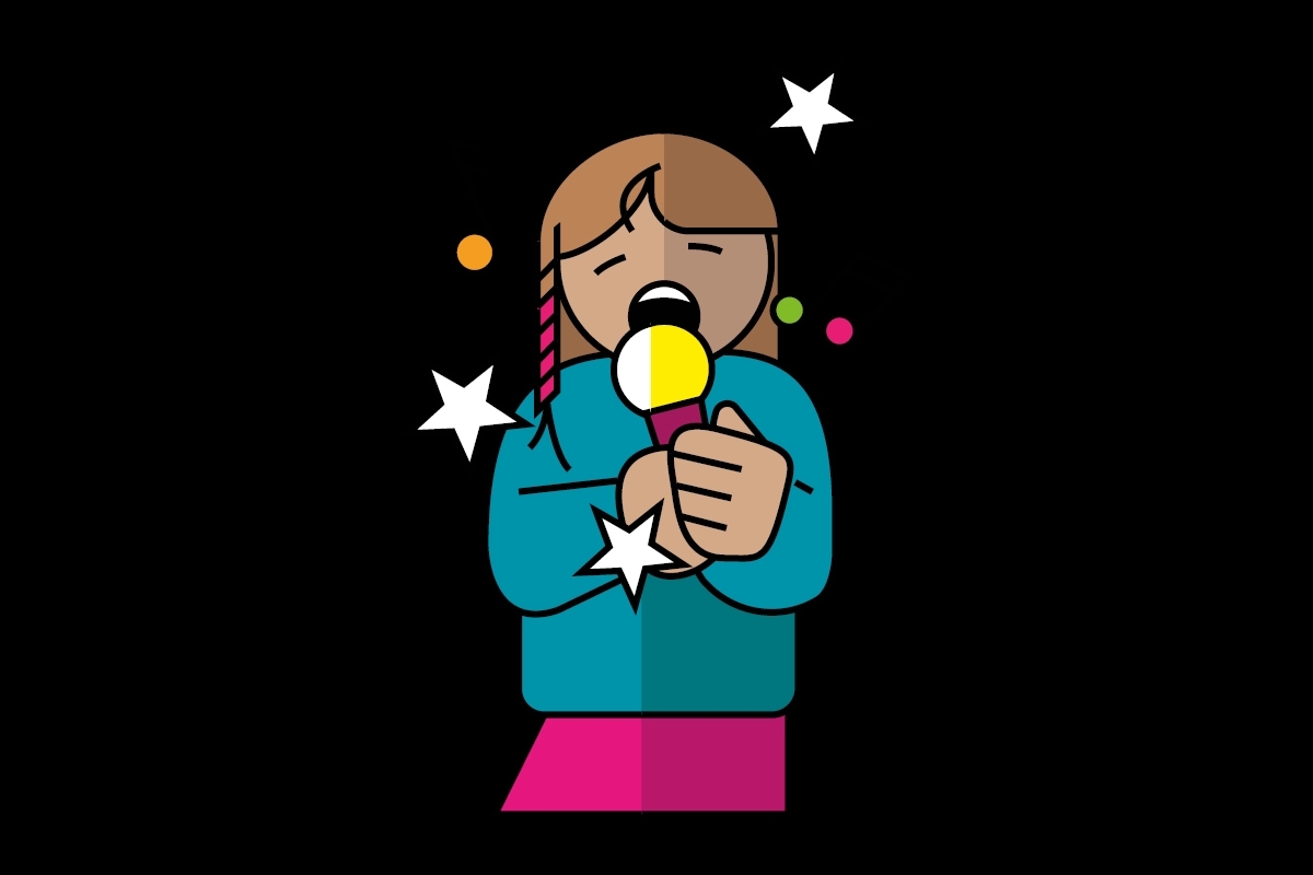 Illustratie van kind van 10 jaar met microfoon die aan het zingen is
