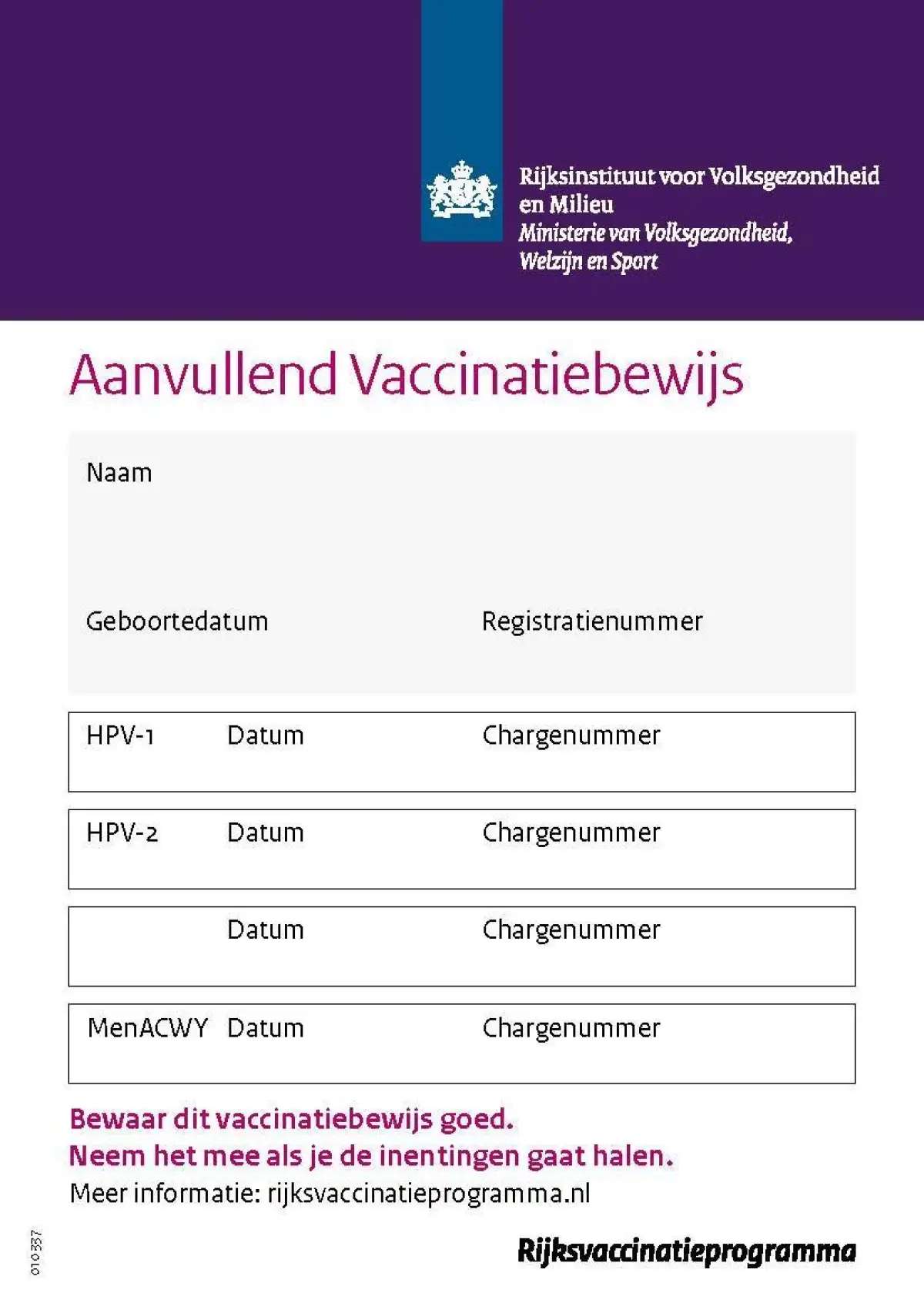 Aanvullend Vaccinatiebewijs