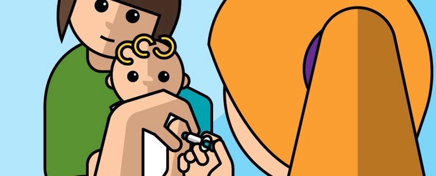 Illustratie van prik bij jong kind in bovenarm