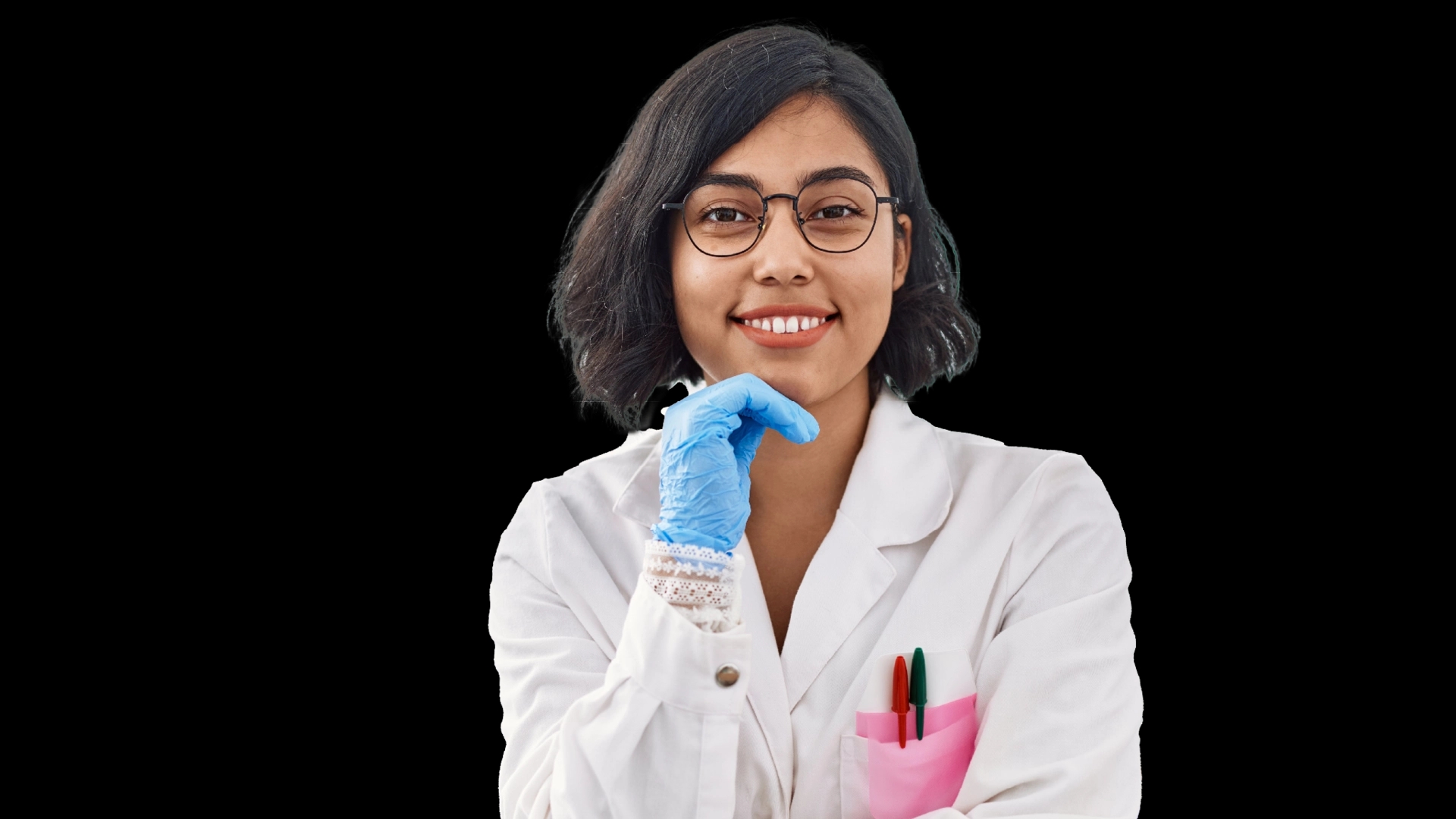 Arts in witte jas met handschoentjes