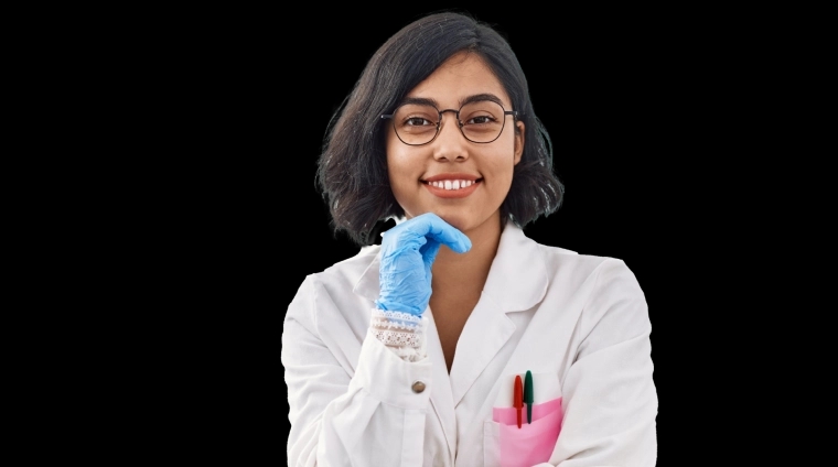 Arts in witte jas met handschoentjes